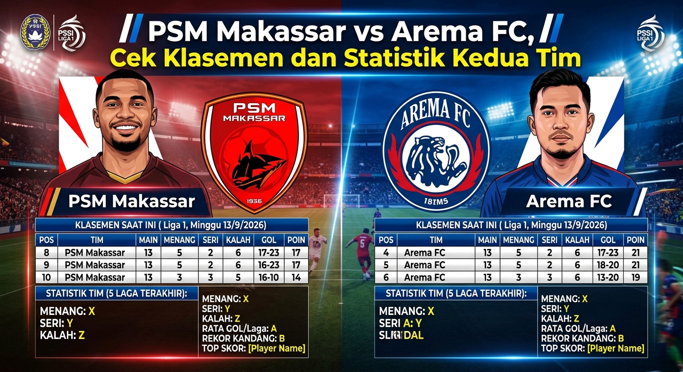 PSM Makassar vs Arema FC, Cek Klasemen dan Statistik Kedua Tim