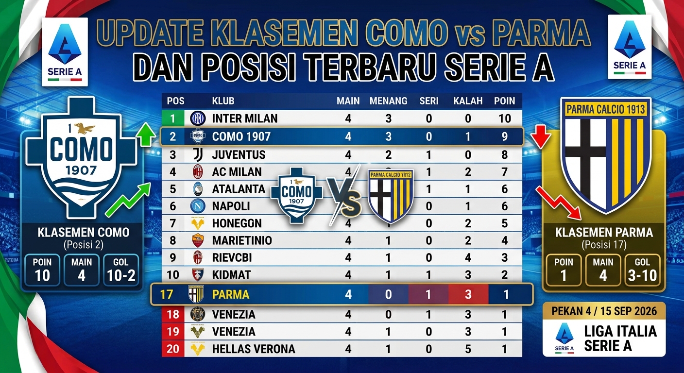 Update Klasemen Como vs Parma dan Posisi Terbaru Serie A
