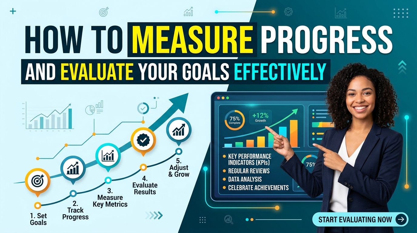 How to Measure Progress and Evaluate Your Goals Effectively Setting goals is an important step toward personal growth, better habits, and long-term success. However, simply creating goals is not enough. To know whether you are moving in the right direction, you need to measure progress and evaluate your goals regularly. Learning how to measure progress effectively allows you to understand what is working, identify obstacles, and make adjustments when necessary. Whether your goals involve fitness, education, career development, finances, or personal growth, a structured approach can make your efforts more focused and meaningful. ## Why Measuring Progress Matters Progress is not always obvious. Sometimes improvements happen gradually, making them difficult to notice from day to day. For example, you may spend several weeks developing a new habit without seeing a dramatic difference immediately. By tracking your actions and reviewing them over time, you can identify improvements that might otherwise go unnoticed. Measuring progress also provides useful feedback. If a strategy is working, you can continue using it. If it is not producing the expected results, you can consider making changes. The purpose of measurement is not to create unnecessary pressure. Instead, it should help you understand your journey and make better decisions. ## Define Clear Goals From the Beginning Effective progress measurement starts with clear goals. A vague objective is difficult to evaluate because you may not know exactly what success looks like. Instead of saying, "I want to improve myself," identify a specific area you want to develop. For example, you could set a goal to complete a certain number of study sessions each week, develop a particular skill, or consistently follow a healthy routine. A clear goal gives you a reference point for measuring progress. ## Use the SMART Goal Framework The SMART framework can help make goals easier to evaluate. SMART stands for Specific, Measurable, Achievable, Relevant, and Time-bound. ### Specific Clearly define what you want to accomplish. Avoid goals that are too broad or unclear. ### Measurable Determine how you will know whether progress is happening. This could involve numbers, completed tasks, milestones, or frequency. ### Achievable Make sure the goal is realistic based on your current situation and available resources. ### Relevant Choose goals that connect with your priorities and long-term interests. ### Time-Bound Set a reasonable timeframe for reviewing or completing the goal. Using these principles makes it easier to determine whether your efforts are producing meaningful progress. ## Choose the Right Progress Metrics Not every goal can be measured in the same way. The key is choosing metrics that actually reflect what you are trying to accomplish. For a learning goal, you might track study hours, completed lessons, practice sessions, or test performance. For a fitness goal, you could track workout consistency, exercise performance, or participation in physical activities. For a professional goal, useful measurements might include completed projects, new skills developed, or progress toward specific responsibilities. Choose measurements that provide useful information rather than simply collecting numbers. ## Track Your Progress Consistently Consistency is essential when measuring progress. If you only record information occasionally, it may be difficult to identify patterns. You can use a notebook, calendar, spreadsheet, or digital application to track relevant information. Your tracking system does not need to be complicated. A simple checklist may be enough for some goals. The most important thing is to create a system that you can realistically maintain. ## Establish Milestones Large goals can feel overwhelming when viewed as a single task. Breaking them into smaller milestones makes progress easier to recognize. For example, if you are learning a new skill, divide the process into several stages. Completing each stage provides a clear indication that you are moving forward. Milestones can also provide motivation. Instead of waiting until the final goal is complete, you have several opportunities to recognize progress along the way. ## Evaluate Progress Regularly Tracking information is useful, but reviewing it is equally important. Set aside time to evaluate your progress at regular intervals. Depending on the type of goal, you might review your progress weekly, monthly, or at another practical interval. Ask yourself: * What have I accomplished? * What is working well? * What challenges have appeared? * Am I making consistent progress? * What should I change? * Is the original goal still relevant? These questions can turn tracking data into useful insights. ## Focus on Trends Instead of Individual Results One unusually good or bad day does not necessarily indicate the overall direction of your progress. Instead of focusing on isolated results, look for patterns over time. For example, missing one study session may not be significant if your overall routine remains consistent. Similarly, one difficult workout does not necessarily mean your fitness routine is ineffective. Looking at trends provides a more balanced understanding of progress. ## Measure Both Actions and Outcomes There are two important types of measurements: **process measurements** and **outcome measurements**. Process measurements focus on what you do. Examples include completing study sessions, practicing a skill, or following a planned routine. Outcome measurements focus on the results produced by those actions. Both are valuable. Process measurements help you evaluate consistency, while outcome measurements help you determine whether your efforts are producing the desired results. If an outcome is not improving despite consistent effort, it may be time to reconsider your strategy. ## Identify Obstacles Evaluating goals should include more than looking at successful results. You should also identify what is preventing progress. Common obstacles may include lack of time, unrealistic expectations, distractions, limited resources, or an overly complicated plan. Once you understand the obstacle, you can look for a practical solution. For example, if your schedule is too busy to follow your original plan, you might simplify the routine rather than abandoning the goal completely. ## Adjust Your Strategy When Necessary A goal does not need to be followed exactly as originally planned if circumstances change. If your approach is not working, consider adjusting your strategy. This might involve changing your schedule, reducing unnecessary tasks, using a different learning method, or breaking the goal into smaller steps. Adapting does not mean failure. It demonstrates that you are paying attention to your results and responding to new information. ## Avoid Comparing Your Progress With Others Progress should primarily be evaluated against your own starting point. Other people may have different experiences, resources, opportunities, and timelines. Comparing yourself with them can create unrealistic expectations. Instead, ask whether you are improving compared with where you started. Personal benchmarks provide a more useful and realistic way to evaluate growth. ## Recognize Small Improvements Not all progress is dramatic. Small improvements can accumulate into meaningful long-term changes. Developing a consistent routine, completing an important task, learning something new, or overcoming a recurring obstacle can all represent progress. Recognizing these smaller achievements can help maintain motivation while working toward larger objectives. ## Know When to Redefine a Goal Sometimes a goal becomes less relevant over time. Your priorities may change, or you may discover that your original objective does not match your current needs. In such cases, redefining the goal may be more useful than continuing simply because it was your original plan. Ask whether the goal still matters to you and whether it remains realistic. A good goal should provide direction, not become an unnecessary source of pressure. ## Create a Simple Goal Review System You can create a simple review system using three steps: **1. Track:** Record the actions and results that matter. **2. Review:** Look at your progress regularly and identify patterns. **3. Adjust:** Keep what works and change what does not. Repeating this process turns goal setting into an ongoing cycle rather than a one-time activity. ## Final Thoughts Learning how to measure progress and evaluate your goals effectively can make personal development more organized and sustainable. Clear goals, useful metrics, regular reviews, and flexible strategies allow you to understand whether your efforts are moving in the right direction. Remember that progress is rarely perfectly linear. Setbacks and adjustments are normal parts of the process. Instead of expecting constant improvement, focus on learning from your results. Track meaningful actions, recognize small wins, evaluate your strategies, and make changes when necessary. Ultimately, effective goal management is not about achieving everything as quickly as possible. It is about understanding where you are, knowing where you want to go, and continuously improving the path between the two.