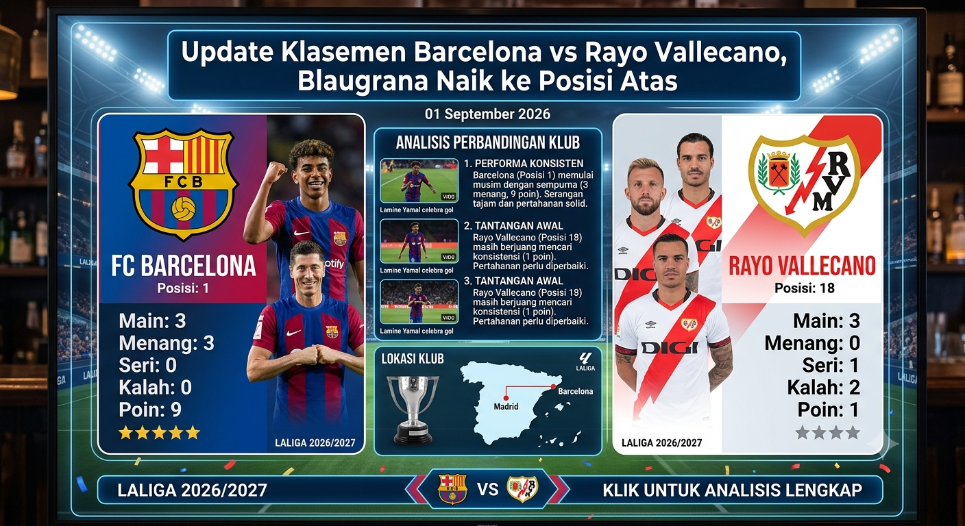 Update Klasemen Barcelona vs Rayo Vallecano, Blaugrana Naik ke Posisi Atas