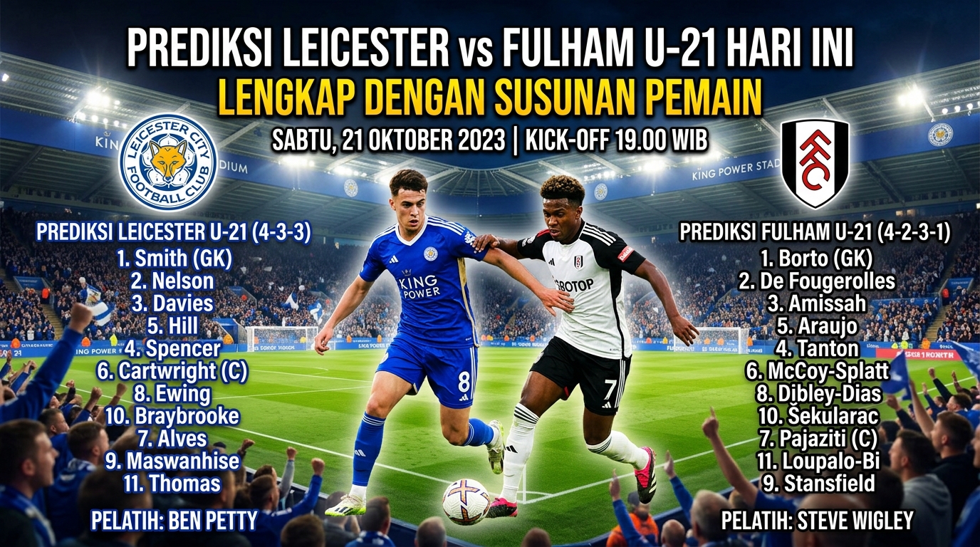 Prediksi Leicester vs Fulham U-21 Hari Ini, Lengkap dengan Susunan Pemain