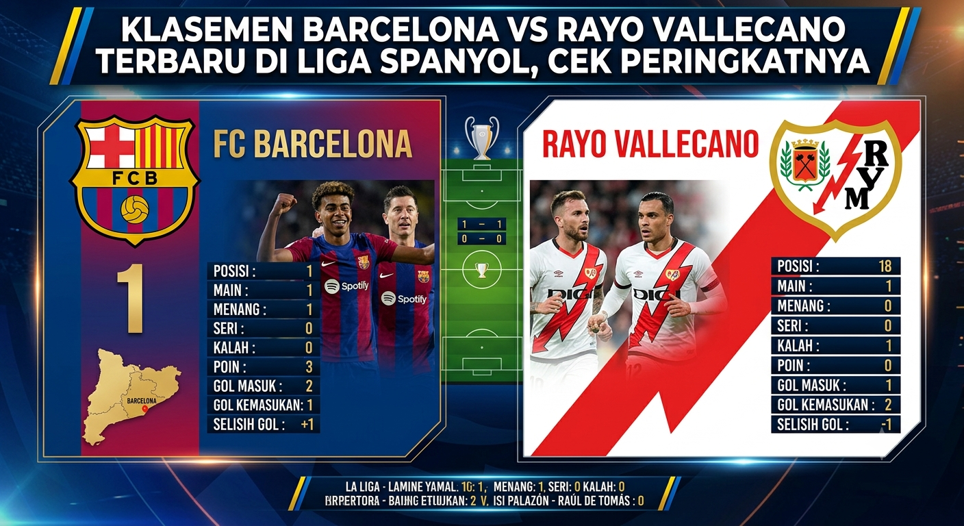 Klasemen Barcelona vs Rayo Vallecano Terbaru di Liga Spanyol, Cek Peringkatnya