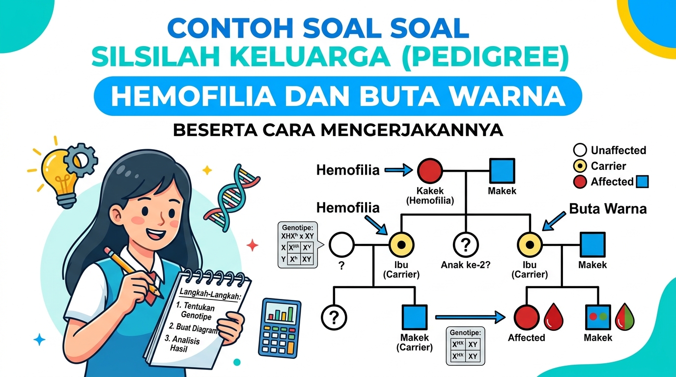 Contoh Soal Silsilah Keluarga (Pedigree) Hemofilia dan Buta Warna Beserta Cara Mengerjakannya
