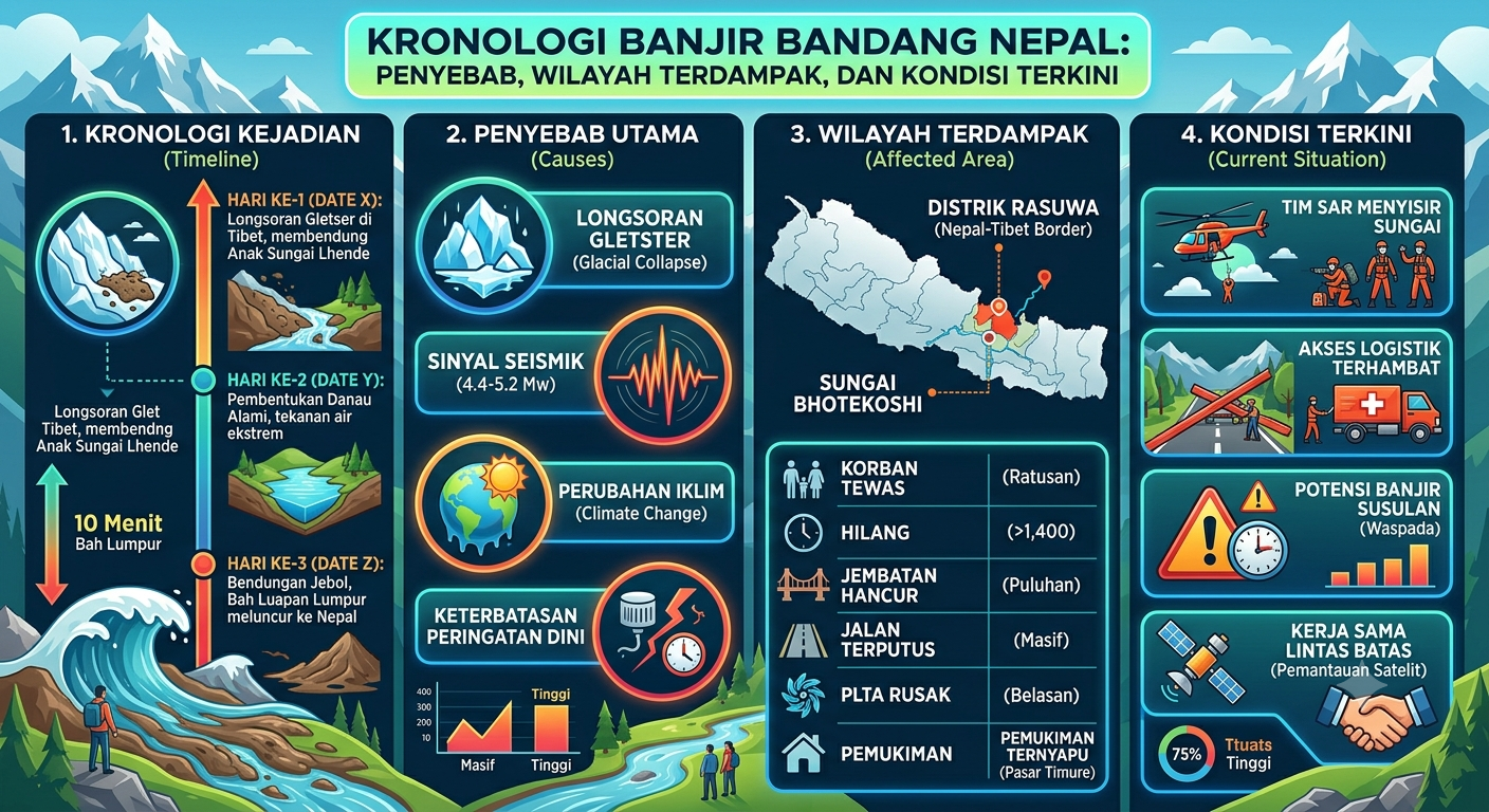 Kronologi Banjir Bandang Nepal: Penyebab, Wilayah Terdampak, dan Kondisi Terkini