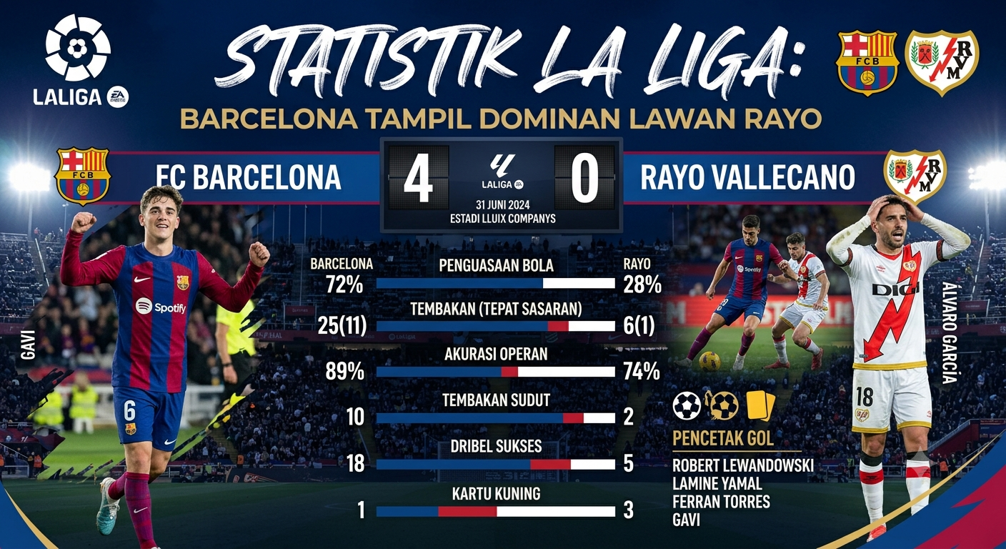 Statistik La Liga: Barcelona Tampil Dominan Lawan Rayo