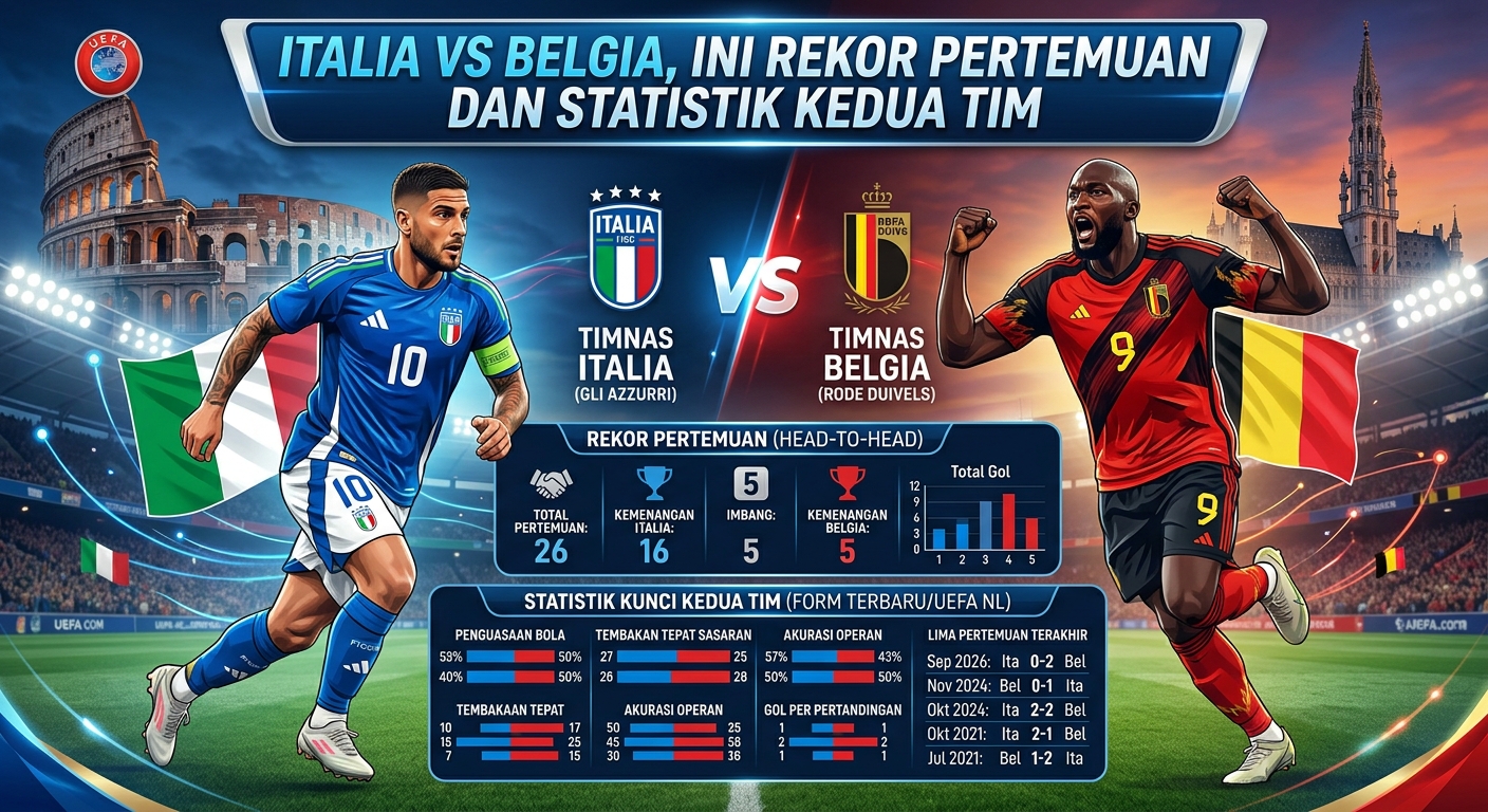 Italia vs Belgia, Ini Rekor Pertemuan dan Statistik Kedua Tim
