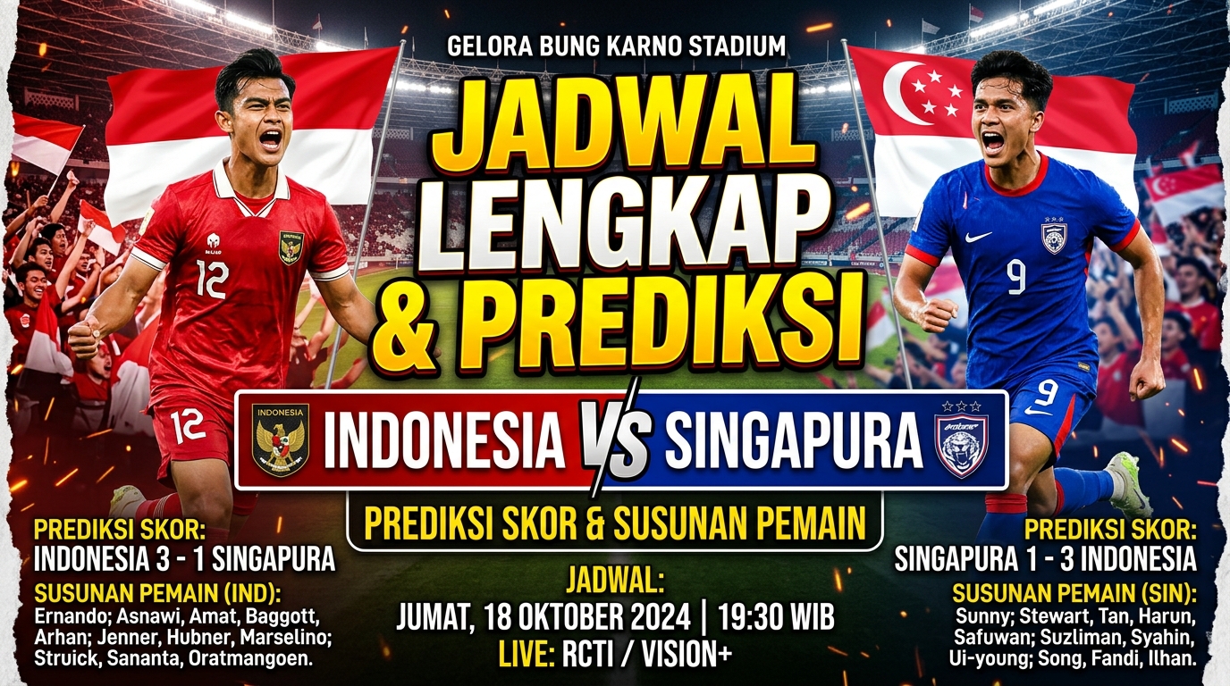 Jadwal Indonesia vs Singapura Lengkap dengan Prediksi Skor dan Susunan Pemain