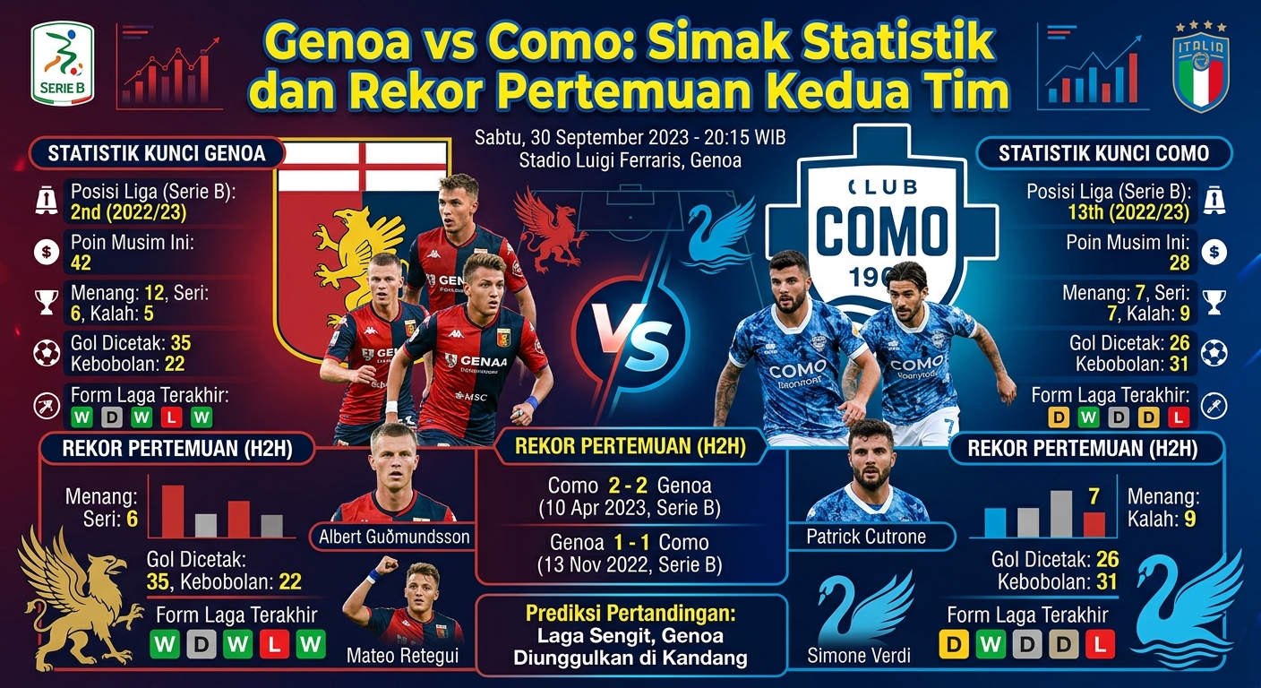 Genoa vs Como: Simak Statistik dan Rekor Pertemuan Kedua Tim