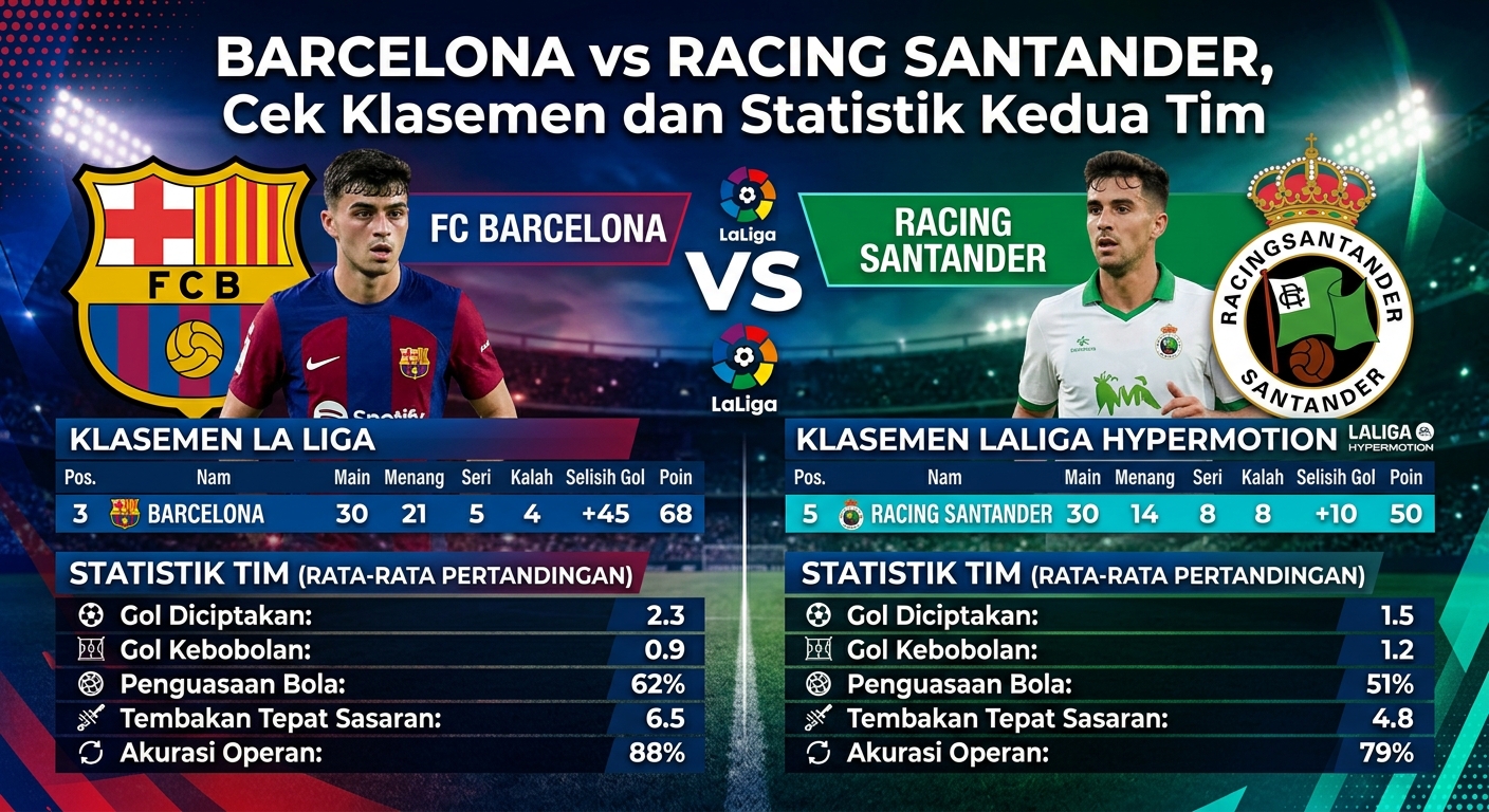 Barcelona vs Racing Santander, Cek Klasemen dan Statistik Kedua Tim