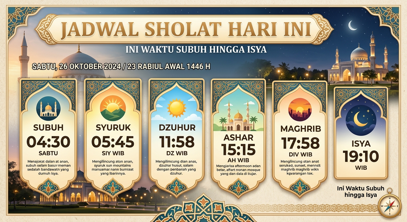 Jadwal Sholat Hari Ini, Ini Waktu Subuh hingga Isya