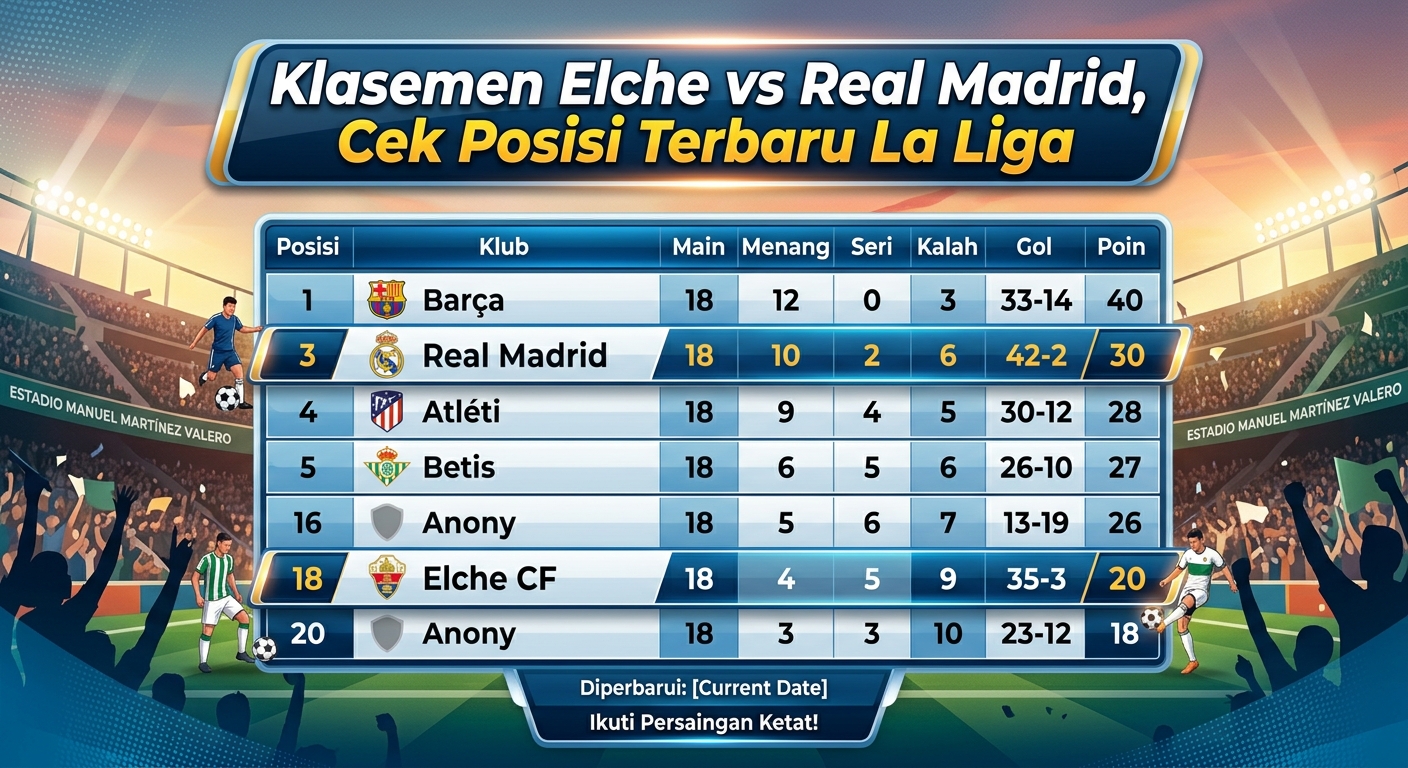 Klasemen Elche vs Real Madrid, Cek Posisi Terbaru La Liga