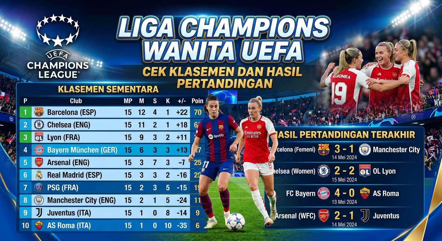 Liga Champions Wanita UEFA, Cek Klasemen dan Hasil Pertandingan