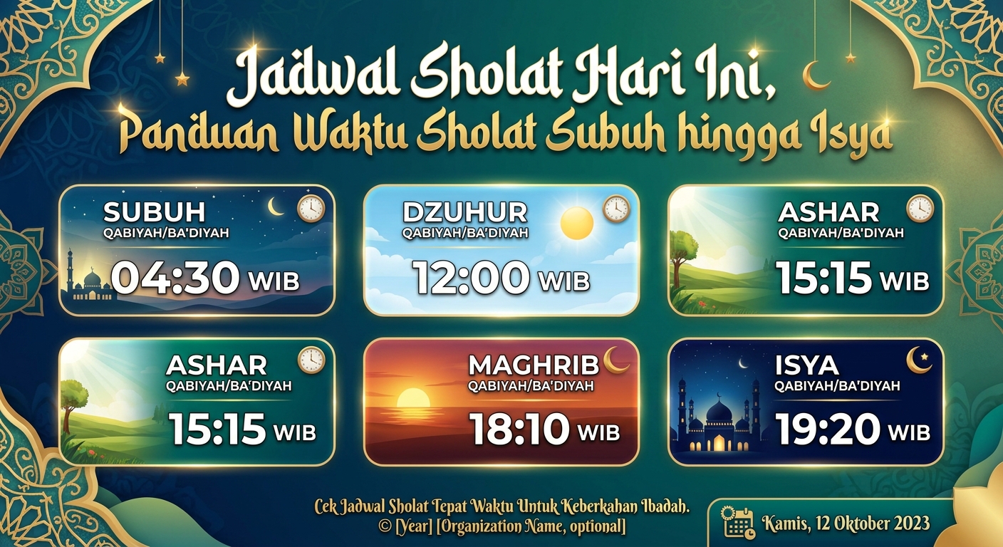Jadwal Sholat Hari Ini, Panduan Waktu Sholat Subuh hingga Isya