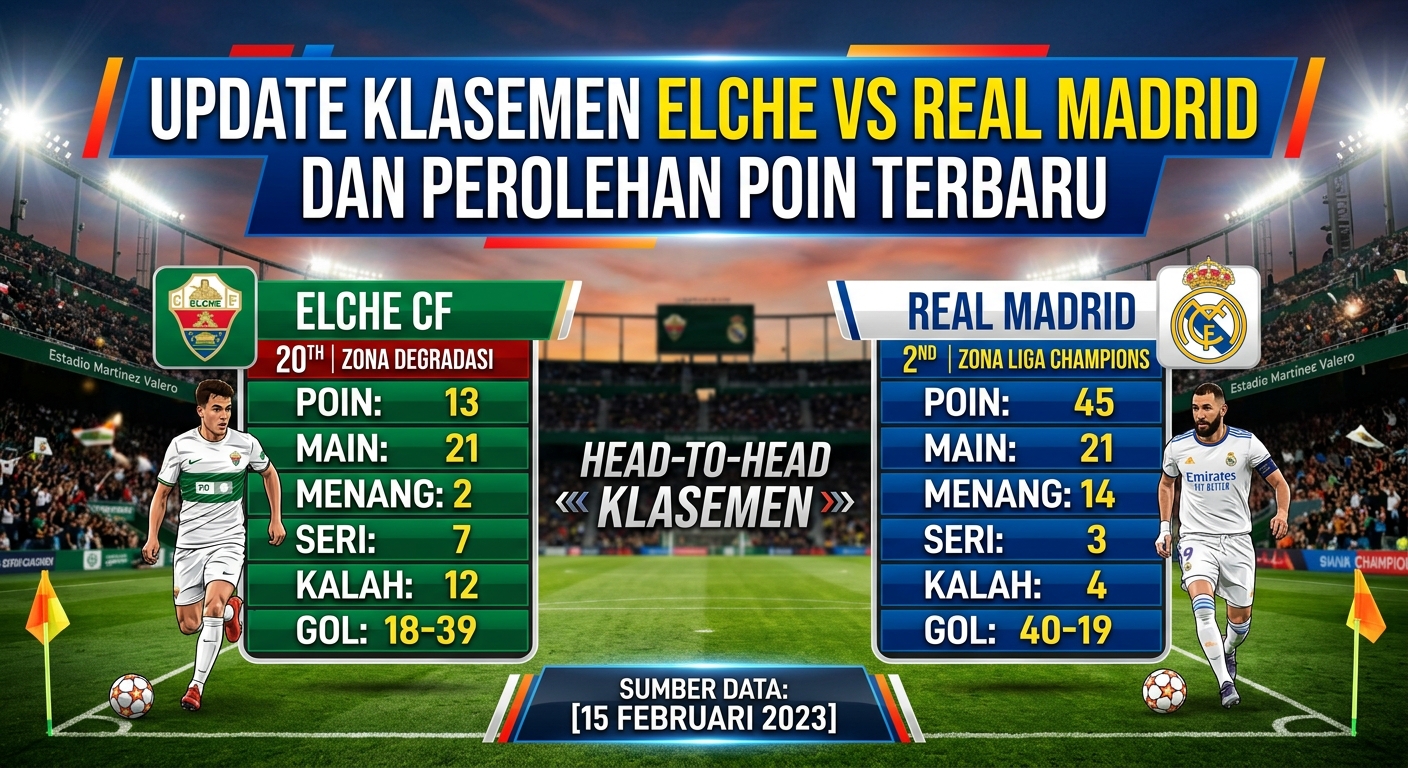 Update Klasemen Elche vs Real Madrid dan Perolehan Poin Terbaru