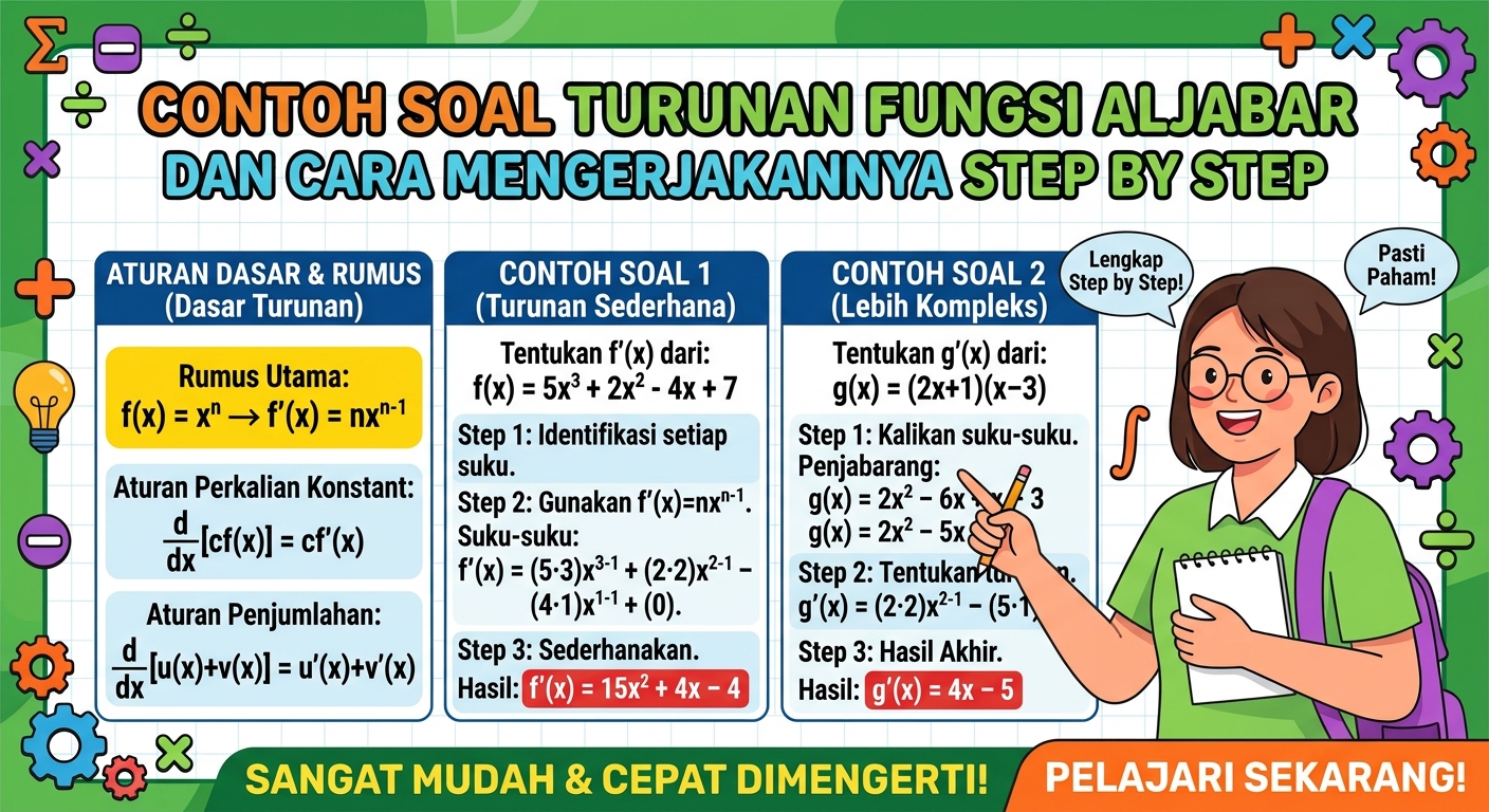 Contoh Soal Turunan Fungsi Aljabar dan Cara Mengerjakannya Step by Step