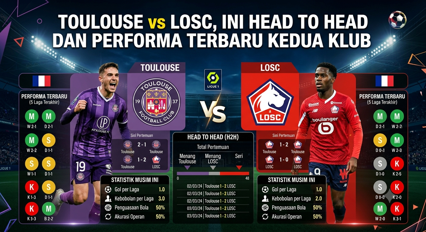 Toulouse vs LOSC, Ini Head to Head dan Performa Terbaru Kedua Klub