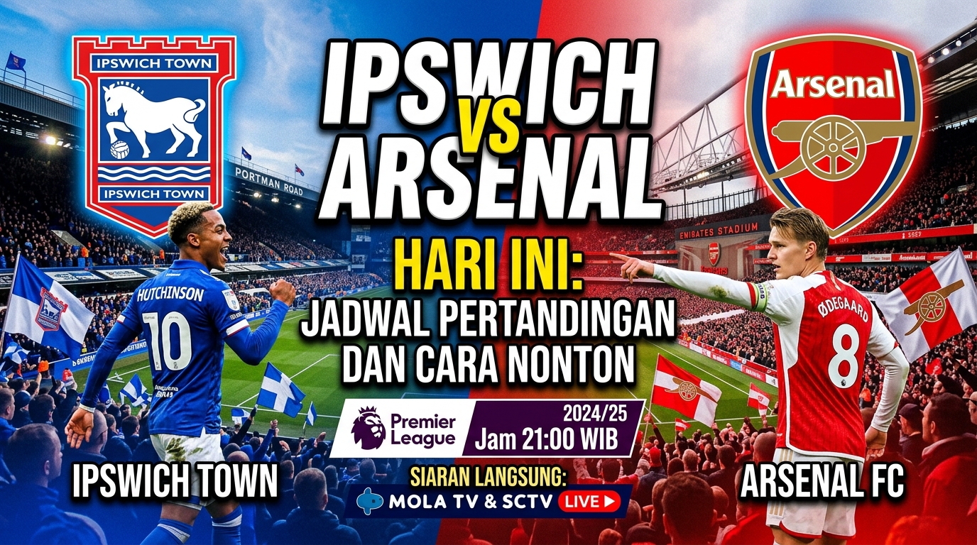 Ipswich vs Arsenal Hari Ini: Jadwal Pertandingan dan Cara Nonton