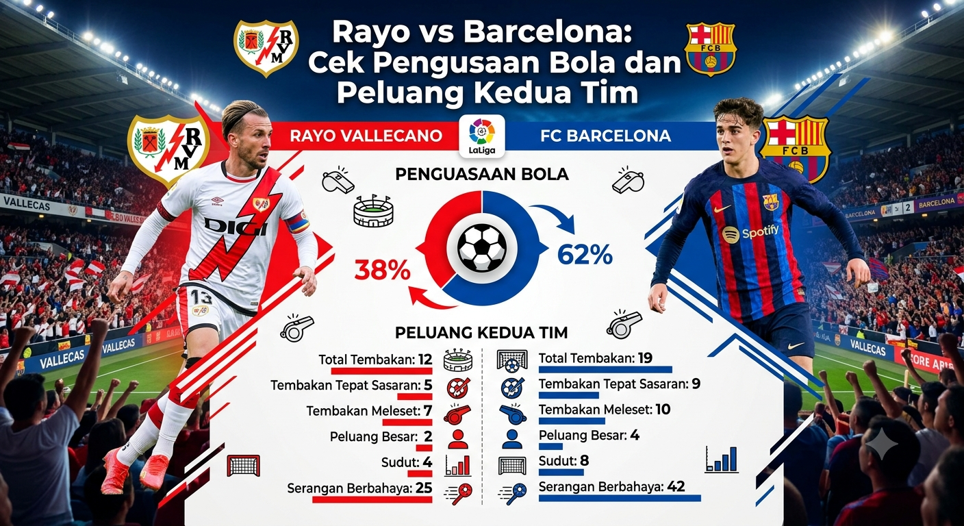 Rayo vs Barcelona, Cek Penguasaan Bola dan Peluang Kedua Tim