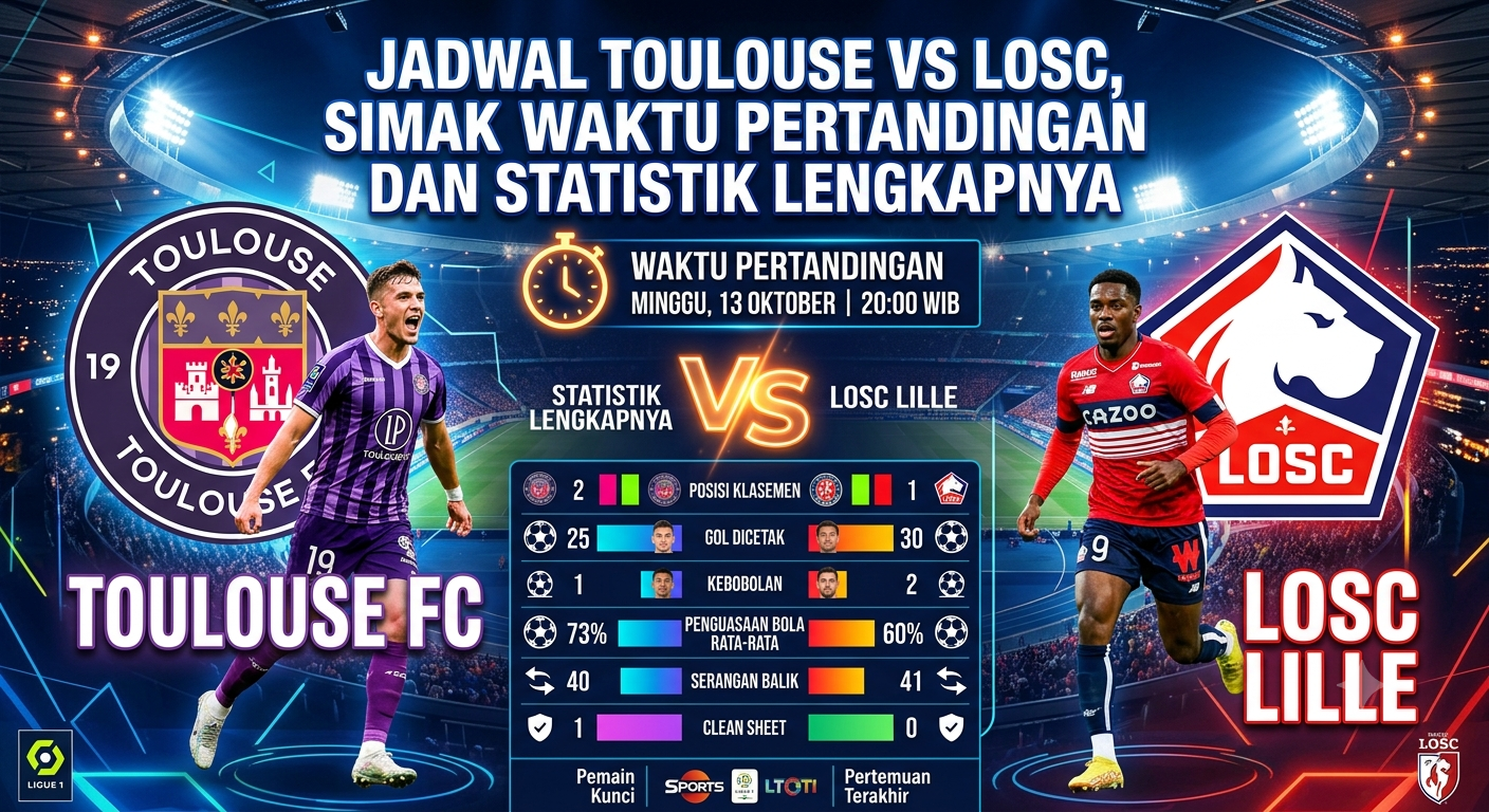 Jadwal Toulouse vs LOSC, Simak Waktu Pertandingan dan Statistik Lengkapnya