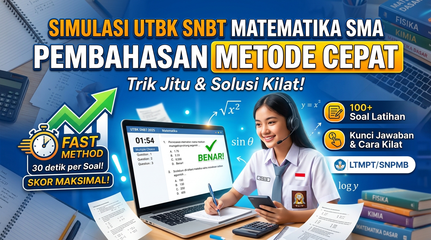 Simulasi UTBK SNBT Matematika SMA dan Pembahasan Metode Cepat