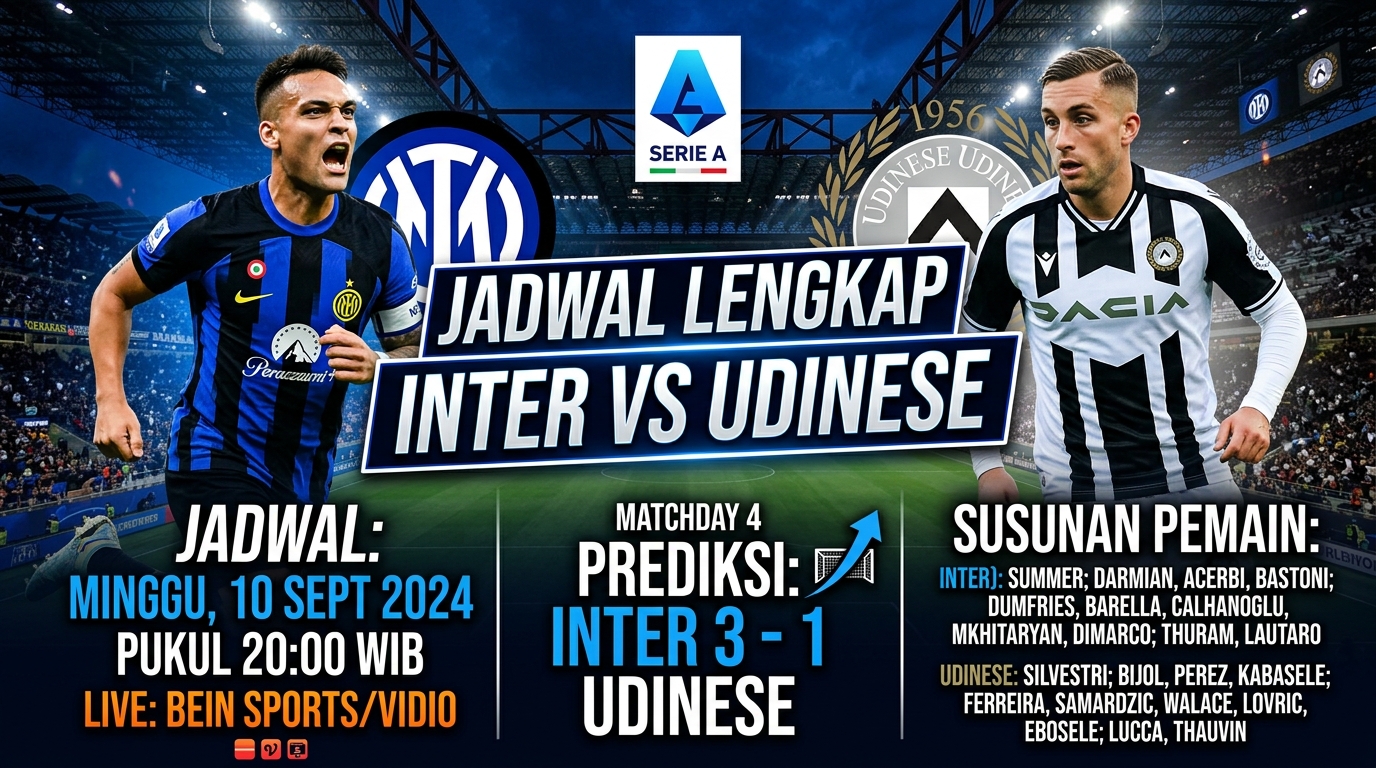 Jadwal Inter vs Udinese Lengkap dengan Prediksi dan Susunan Pemain