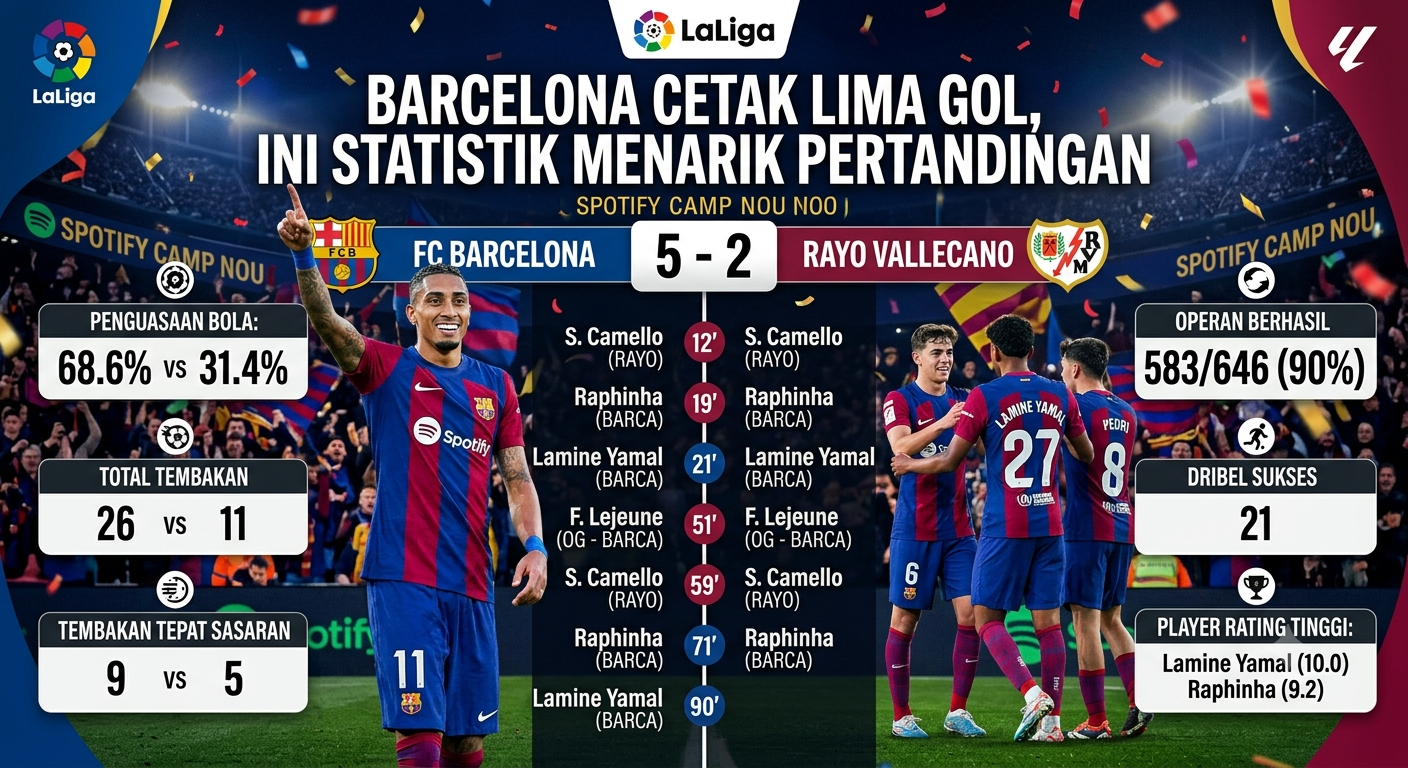 Barcelona Cetak Lima Gol, Ini Statistik Menarik Pertandingan