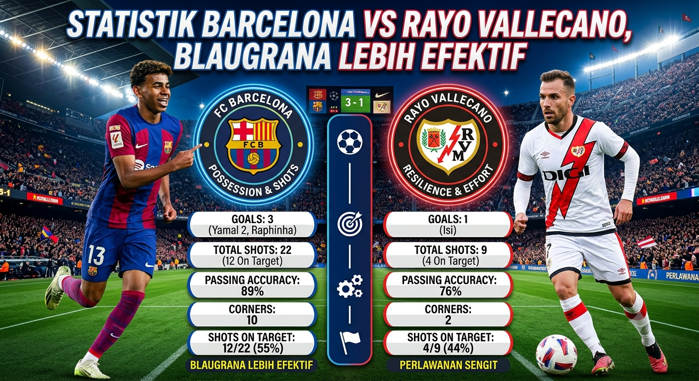 Statistik Barcelona vs Rayo Vallecano, Blaugrana Lebih Efektif