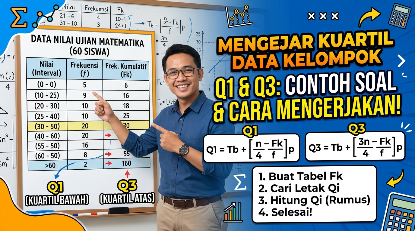 Contoh Soal Menghitung Kuartil Atas dan Kuartil Bawah Data Kelompok dan Cara Mengerjakannya