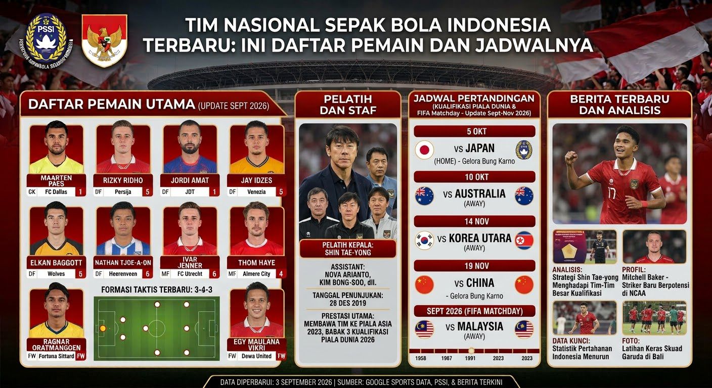 Tim Nasional Sepak Bola Indonesia Terbaru, Ini Daftar Pemain dan Jadwalnya