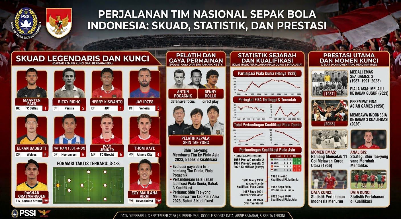 Perjalanan Tim Nasional Sepak Bola Indonesia, Skuad, Statistik, dan Prestasi