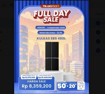 Promo Heboh Transmart Full Day Sale: Harga Kulkas Side by Side 480L Dipangkas Habis!