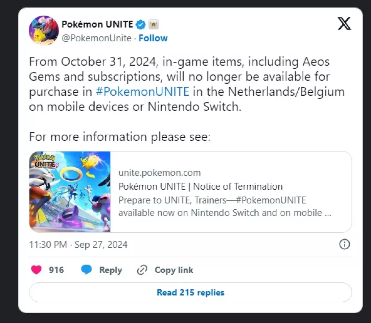 Akhir Perjalanan Panjang, Server Pokémon Unite Resmi Ditutup Tahun 2027