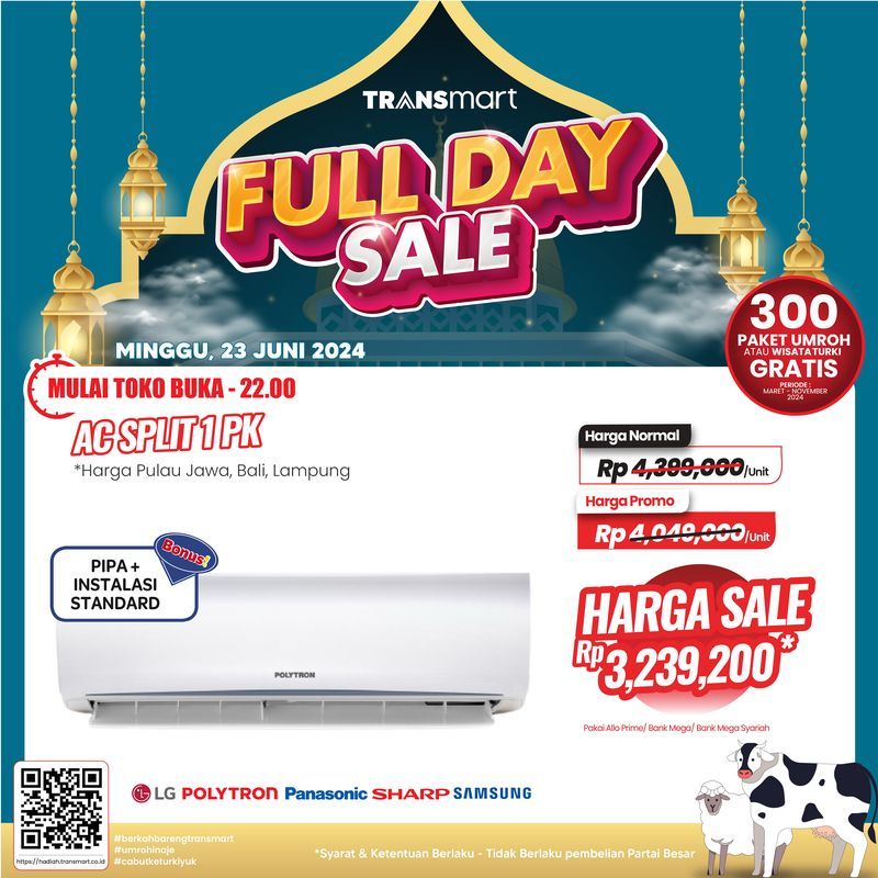Promo Gebyar Transmart Full Day Sale: AC Split 1 PK Turun Harga Drastis!