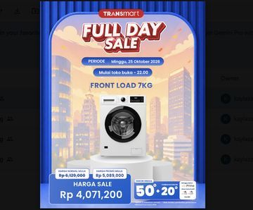 Promo Spesial Transmart Full Day Sale: Borong Mesin Cuci Front Load 7KG Hemat Jutaan Rupiah!