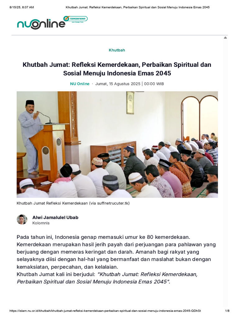 Refleksi Spiritual dan Sinergi Sosial: Rangkaian Pesan Mendalam dalam Khutbah Jumat 23 Oktober 2026