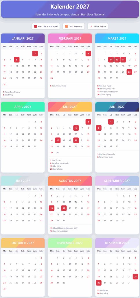 Siap-Siap Long Weekend! Intip Kalender 2027 Lengkap dengan Tanggal Merah untuk Rencana Liburan Anda